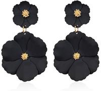 TOFBS Ohrringe Damen Mädchen Blumen Tropfen Lange Matte Metal Ohrringe Boho Vintage Blütenblatt Modeschmuck Geschenke Zubehör