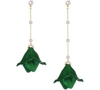 TOFBS Ohrringe Damen Rose Blumen Lange Perlen Quasten Kette Elegant Rosenblatt Acryl Blütenblatt Statement Silber 925 für Hochzeit Frauen Mädchen Grün