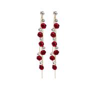 TOFBS Ohrringe Damen Rose Lang Hängend Ohrringe mit Zirkon Quasten Elegant Blume Statement Tropfen Ohrstecker Ohrringe Hochzeit Schmuck Für Frauen Mädchen rot