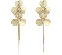 TOFBS Ohrringe für Damen 925 Silber Nadel Ohrstecker Mode Zarte Blume Metall Blatt Ohrring mit Zirkonia Lange Quaste Tropfen Ohrringe Schmuck Geschenk(Gold)