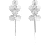 TOFBS Ohrringe für Damen 925 Silber Nadel Ohrstecker Mode Zarte Blume Metall Blatt Ohrring mit Zirkonia Lange Quaste Tropfen Ohrringe Schmuck Geschenk(Silber)