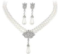 TOFBS Perlenhalskette Schmuckset Tropfenanhänger Kristall Blumen Verzierung Mehrreihig Brautschmuck Elegante Ohrringe Damen Accessoires