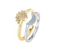 TOFBS Ring für Damen Herren Partnerring Sonne Und Mond Ringe Set Verstellbar Offene Ring mit Cubic Zirconia Schmuck Freundschaftsring
