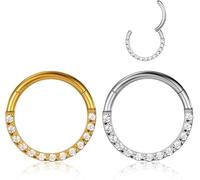 TOFBS Runde Zirkonia Septum Ringe 316l Edelstahl Nasenring 16g Clicker Piercing Schmuck 1.2 * 10mm