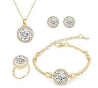 TOFBS Runder Kristall Schmuckset Halskette Armband Ohrringe Ring Damen Glänzend Elegant Hochwertig Zeitlos