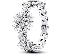 TOFBS S925 Silber Sonnenblume Stern Ring Zirkonia Besetzt Damenring Celestial Schmuck Verstellbar Ewigkeitsring Strahlendes Design Sterlingsilber Fingerring
