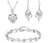 TOFBS Schmuckset Damen Herz Kristall Anhänger Silber Halskette & Ohrringe Set mit Armkette Cubic Zirkonia Brautschmuck für Hochzeit Geburtstag Geschenk (Weiß)