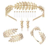 TOFBS Schmuckset für Damen Griechische Göttin Lorbeerblätter Krone Tiara Haarkamm Manschette Oberarm Armbänder Anhänger Ohrringe Braut Geschenke Schmuck