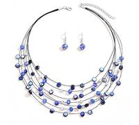 TOFBS Schmucksets für Damen Bohemian-Halskette Mehrschichtige Kristalle Muschel Halskette Ohrringe Set für Frauen Mädchen Valentinstag Geburtstagsgeschenk (Saphirblau)