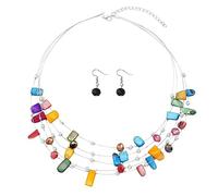 TOFBS Schmucksets für Damen Bohemian-Halskette Mehrschichtige Kristalle Muschel Halskette Ohrringe Set für Frauen Mädchen Valentinstag Geburtstagsgeschenk (Bunt/a)