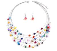 TOFBS Schmucksets für Damen Bohemian-Halskette Mehrschichtige Kristalle Muschel Halskette Ohrringe Set für Frauen Mädchen Valentinstag Geburtstagsgeschenk (Bunt/b)