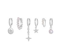 TOFBS Stern Creolen Ohrringe Set Damen Silber 925 Mit Kristall & Zirkonia Perlenanhänger Elegante Huggie Hoop Ohrstecker Schmuckset für besondere Anlässe (Silber)
