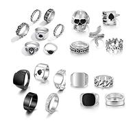 TOFBS Vintage Silber Punk Ringe Set für Männer Frauen Offene Knuckle Emo Ring Stapelbare Gothic Rings Set Fingerringe Boho Y2K Schmetterling Schlange Schädel Herz Blume Ringe (21 Stück)