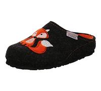 Tofee Kinder Hausschuh Pantoffeln aus Naturwollfilz in Grau mit Fuchs Motiv in Orange - Feuchtigkeit schwarz Gr. 31