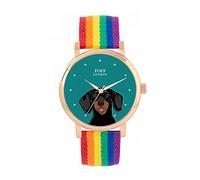 Toff London Schwarze Dackel-Kopf-Hundeuhr