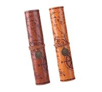 Tofficu 2 Stück Rollbare Vintage Federmäppchen aus Pu Leder Großes Stifteetui mit Fächern für Schule Make Up Zeichenstifte Handliche Kosmetiktasche