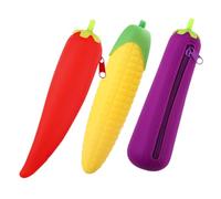 Tofficu 3 Stück Silikon Stifteetuis Gemüse Motiv Lila Aubergine Gelb Mais Orange Karotte Große Kapazität Federmäppchen mit Reißverschluss für Schule und Büro