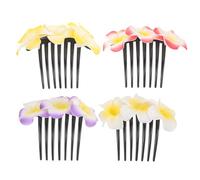 Tofficu 4 Stück pack Haarkämme mit Bunten Plumeria Blumen Leichter Haarkamm Clip aus Kunststoff und Eva Fester Halt für Braut und Mädchen bei Abenden und Proms