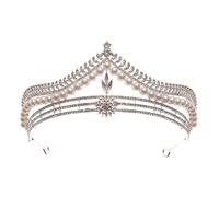 Tofficu Elegante Silberne Haarschmuck Kronen Tiara mit Strass und Perlen Hochzeitstiara für Damen als Brautfrisur und Festlicher Kopfschmuck