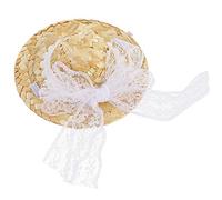 Tofficu Haustier Strohhut mit Schleife Verstellbar aus Stroh Polyester Kleiner Hund Katze Kopfschmuck für Outdoor Dekoration