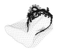 Tofficu Retro Brautschleier Stirnband mit Netzstoff und Strasssteinen Schwarzer Flapper Haarreif für Damen und Hochzeit Elegantes Braut Kopfschmuck Accessoire für Vintage Looks