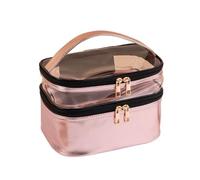 Tofficu Transparente Kosmetiktasche Damen Doppellagiger Make Up Organizer aus PVC und Pu mit Tragegriff Wasserfest und Praktisch für Reisen und Alltag