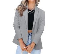 TOFOTL Blazer Damen Lang Boucle Jacke Sportlicher Tailliert Leinenblazer Kurze Karierter Sommer Shacket Sweatblazer Sportlich-elegant Sakko Große Größen Kurzer Boucle Jacke Dunkelgrau XXL