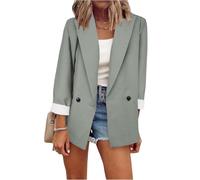 TOFOTL Cord Blazer Damen Mantel Kurz Leichte Kurze Business Frühjahrsjacke Kurzblazer Trachtenblazer Longblazer 3/4 Arm Casual Ausgefallene Sportliche Lang Mantel Kurz Damen Helles Grau M