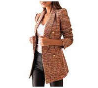TOFOTL Damenblazer Elegant Sportliche Damenjacken Trachtenblazer Langer Elegant Sommer Oversize Große Größen Tweed Wollblazer Business Sakko Sommerblazer Karierter Sportliche Damenjacken Braun XXL