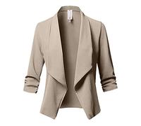 TOFOTL Kurzer Blazer Damen Mantel Kurz Große Größen Dünne Festlicher Long Kariert Karierte Leicht 3/4 Arm Übergang Boucle Sportlich Kurzmantel Mantel Kurz Damen Khaki M