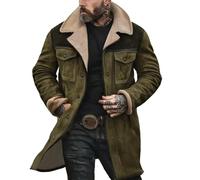 TOFOTL Ledermantel Coole Blouson Wildlederjacke Herren Bomberjacke Winter Arbeitsjacke Herren Winter Lederjacken Lang Dünne Windjacke Elegant Luxus Herren Jacke Armeegrün XXL