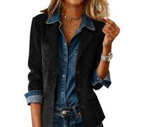 TOFOTL Leinenblazer Damen Blaser Jacke Sweatblazer Sommer Lederblazer Kurzjacke Große Größen Elegante Sportlicher Boucle- Tweed Lang Festliche Übergang Blaser Jacke Damen Schwarz XL