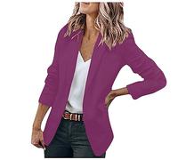 TOFOTL Leinenblazer Damen Jacke Kurz Langer Kurzer Modern 3/4 Arm Frühjahrsjacke Leichte Karierte Sweatblazer Boucle- Karierter Boucle Frühlingsjacke Damen Jacke Kurz Lila XL