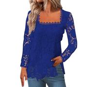 TOFOTL Spitzen Oberteile Damen Netzshirt 80er Modische Transparente Top mit Spitze Basic Sexy Zur Hochzeit Viktorianische Lace Oberteil Transparentes Bluse Transparent Damen Blau 3XL