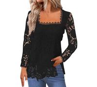 TOFOTL Spitzen Oberteile Damen Party Top Sexy Festliche Netzshirt Netz Schicke Spitze Durchsichtig Festliche Oberteile Zur Hochzeit Transparentes Durchsichtiges Sexy Bluse Damen Schwarz XL