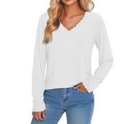 TOFOTL Spitzen Oberteile Damen Spitzenbluse Top Lang Schickes Transparentes Elegante Festliche Oberteile Zur Hochzeit Schicke 80er Sexy Extra Spitzensaum Langarmshirt Damen Elegant Weiß XXL