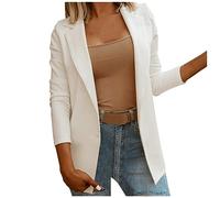TOFOTL Sportlicher Blazer Damen Kurzjacke Frühling 3/4 Arm Sakko Trachtenblazer Casual Kurzmantel Dünne Karierter Elegant Sportliche Große Größen Kurzer Kurzjacke Damen Frühling Weiß L