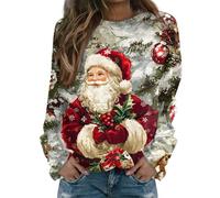 TOFOTL Weihnachtspulli Damen Hässlich Warm Weite Glitzer Oversized Aus Baumwolle Mit Glitzer Strick Langarm Für Familie Weihnachtsbluse Weihnachten Pullover Norweger Damen Rot L