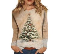 TOFOTL Weihnachtspulli Damen Rentier Mit Glitzer Aus Baumwolle Warm Strick Glitzer Weite Langarm Oversized Paare Weihnachten Sweatshirt Pullover Familie Damen Weihnachten Khaki 3XL