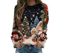 TOFOTL Weihnachtspulli Damen Rentier Mit Glitzer Strick Weite Warm Glitzer Oversized Aus Baumwolle Langarm Festlich Weihnachtsshirt Weihnachtspullover Set Paare Weihnachts Outfit Damen Dunkelblau M