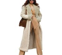 TOFOTL Wildleder Jacke für Damen Leather Fellimitat Winter Damen-mäntel Gefütterte Felljacke Winter Coat Women Mäntel Langer Longjacke Dicker Kunstlederjacke Trench Plüschjacke Beige L