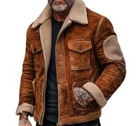 TOFOTL Wildleder Jacke Herren Jacket Original Übergang Arbeitsjacke Winter -jacken Lange Winterjacke Alpha Schaffell Collage Pilotenjacke Harrington Lederjacken Herren Braun M
