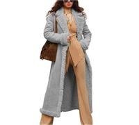 TOFOTL Wintermantel Damen Grosse Grössen Lang Damenmantel Jacke Longjacke Lange Suede Cord Wildleder Mantel Mont Lederjacke Grosse Grössen Plüschjacke Jakes Oversize Lederjacke Damen Hellgrau S