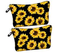 TOGEVAL 2 Stück Gelbe Sonnenblumen Kosmetiktasche Reißverschlussfest Langlebig Multifunktional Tragbar für Lippenstift Gesichtspflege Zahnbürste Praktische Kulturbeutel für Damen und