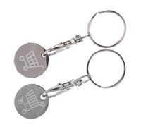 TOGEVAL 2 Stück Pack Edelstahl Einkaufswagen Schlüsselanhänger mit Einkaufschip Klassischer Supermarkt Token Schlüsselanhänger für Damen und Herren Kompakt und Robust