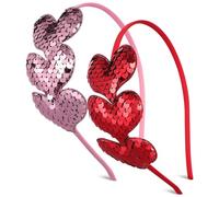 TOGEVAL 2 Stück Pack Liebes Haarbänder mit Pailletten Herzförmige Valentinstag Stirnbänder in Rot und Rosa Glitzernde Party Haarbänder für Teenager Mädchen Festliche Haaraccessoires