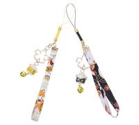 TOGEVAL 2 Stück pack Maneki Neko Schlüsselanhänger aus Keramik mit Glöckchen Japanische Glückskatze in Schwarz und Gelb Feng Shui Glücksbringer für Reichtum und Handyzubehör