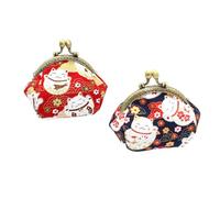 TOGEVAL 2 Stück Retro Glückskatze Münzbeutel Mittlere Größe Baumwolle Rot Schwarz Multifunktionale Aufbewahrungstasche für Kleingeld und Kosmetik Geschenk für Damen und Mädchen