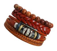 TOGEVAL 4 Stück Handgefertigte Geflochtene Pu Lederarmbänder Verstellbare Perlenarmbänder Modisch und Bequem Damen Schmuck für Alltag und Geschenk
