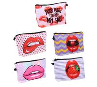 TOGEVAL 5 Stück Kosmetiktaschen mit Rotem Lippenprint Kleiner Polyester Reise Kulturbeutel mit Großem Fassungsvermögen Make Up Organizer für Damen Unterwegs